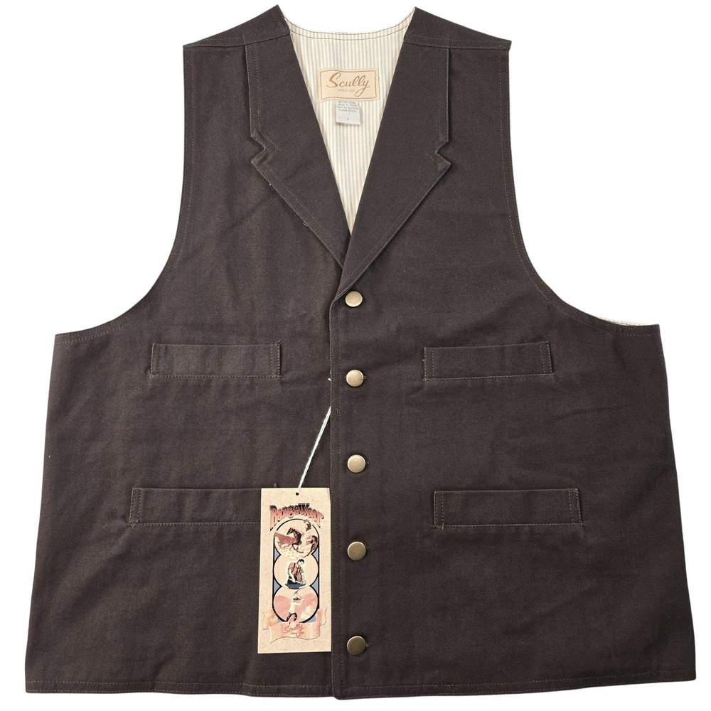 Scully Vest Mens L Brown Canvas Lined Belted Frontier Workwear Pockets